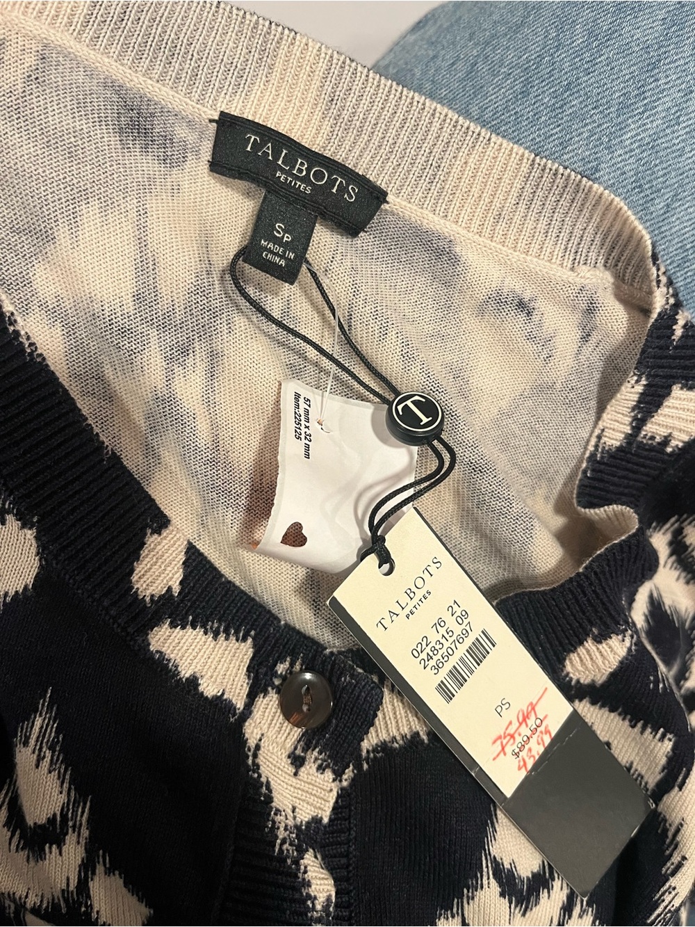 Talbots black and Cream Knit Petite Cardigan